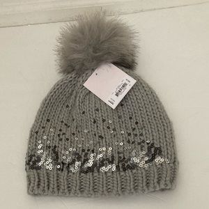 LC Lauren conrad winter hat with a fluffy pompom and sequins